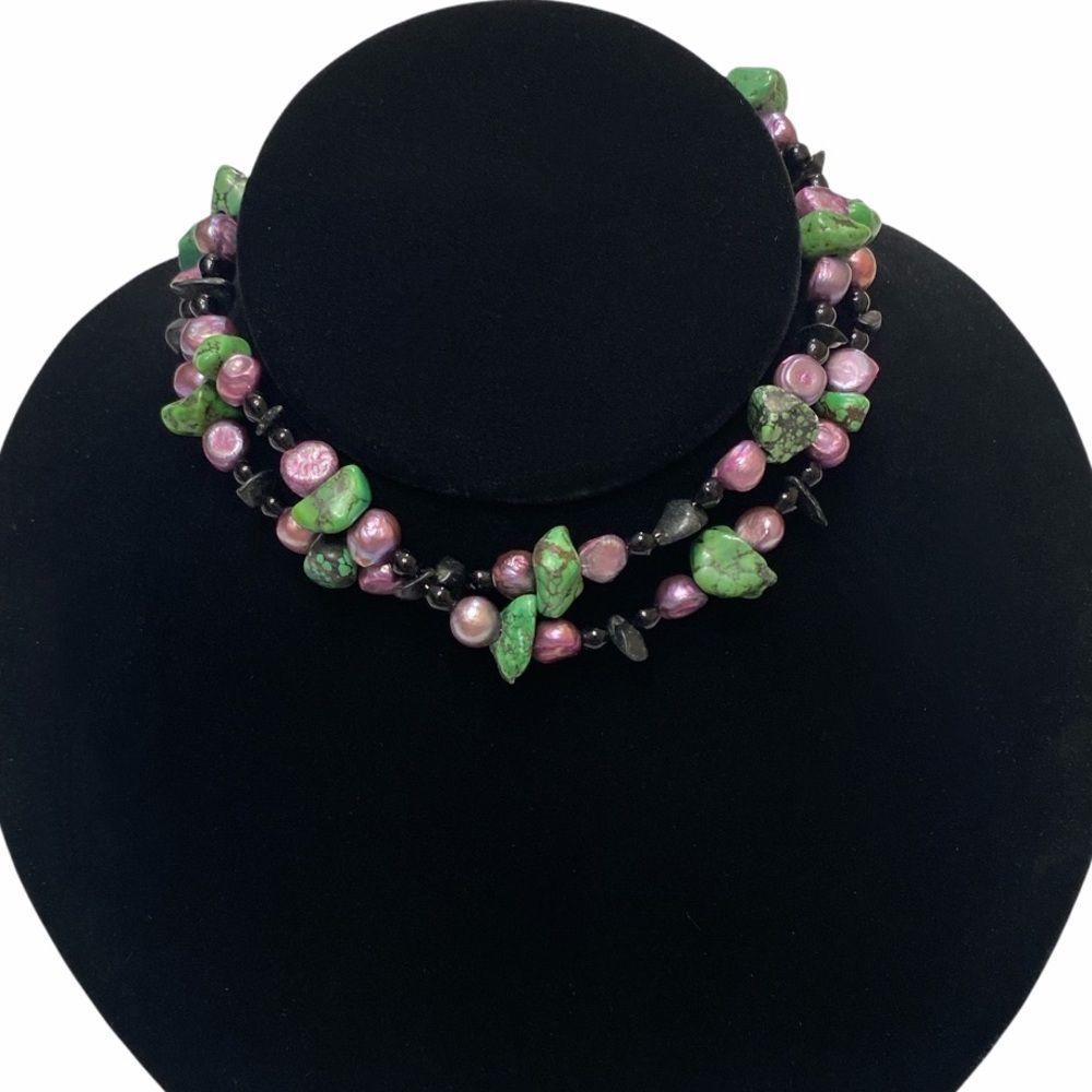 Vintage Turquoise Pearl And Black Onyx Necklace - Picture 2 of 12